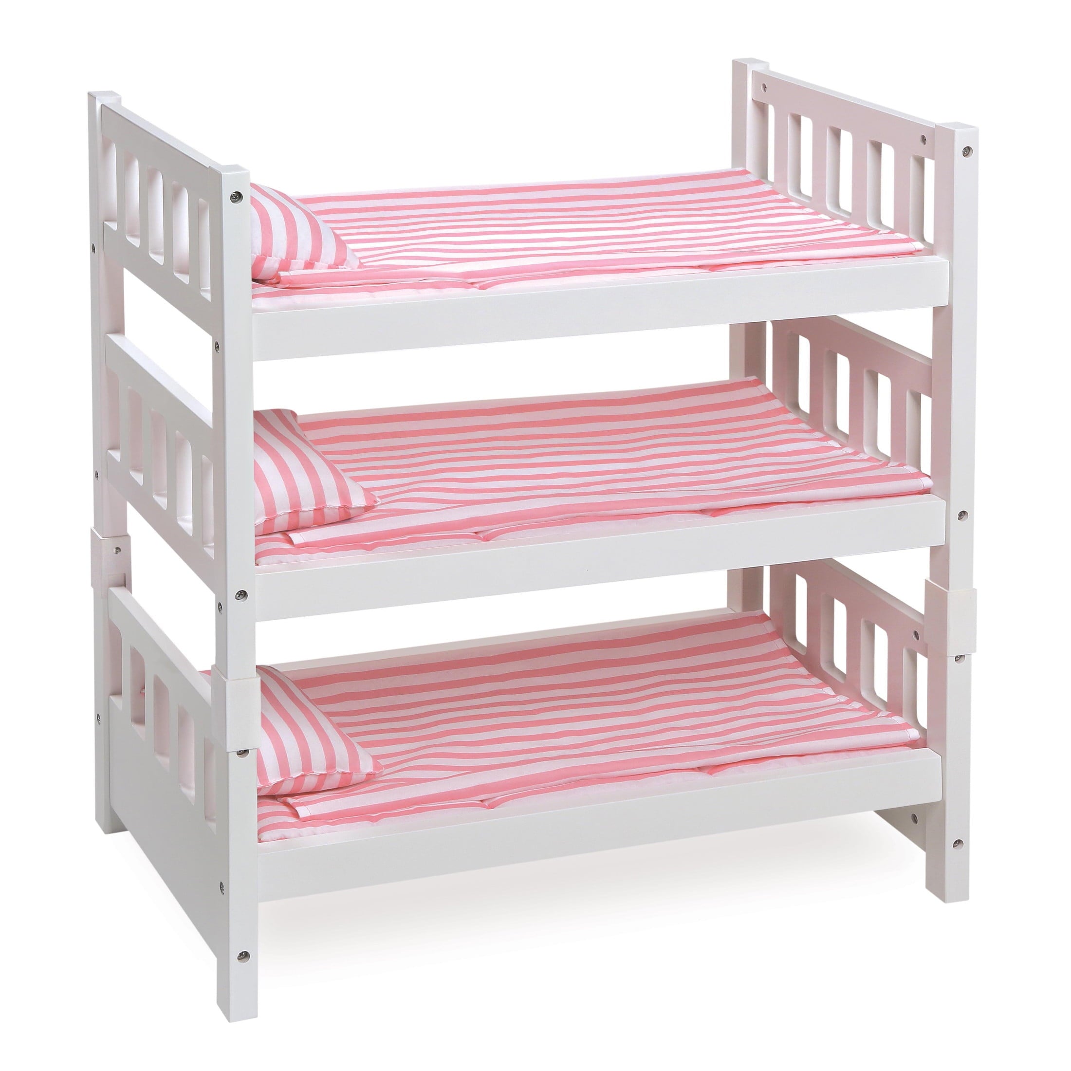 1-2-3 Convertible Doll Bunk Bed with Bedding and Free Personalization Kit - Pink/Stripe