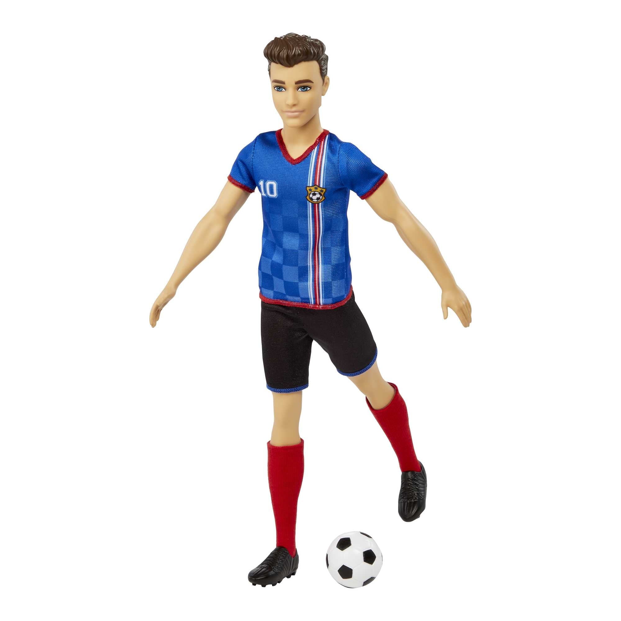 Barbie Ken Soccer Doll, Cropped Hair, #10 Uniform, Soccer Ball, Cleats, Socks, 3 & Up