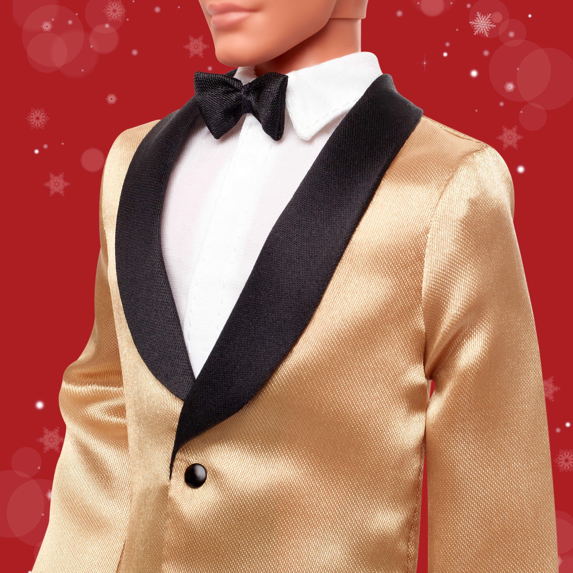 Barbie Signature 2025 Holiday Light Brown Hair Ken Collectible Fashion Doll wearing Full Suit with Golden Jacket