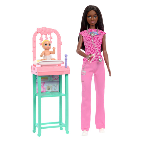 Barbie Baby Doctor Doll with Brunette Fashion Doll, 1 Baby Doll, Furniture & Accessories