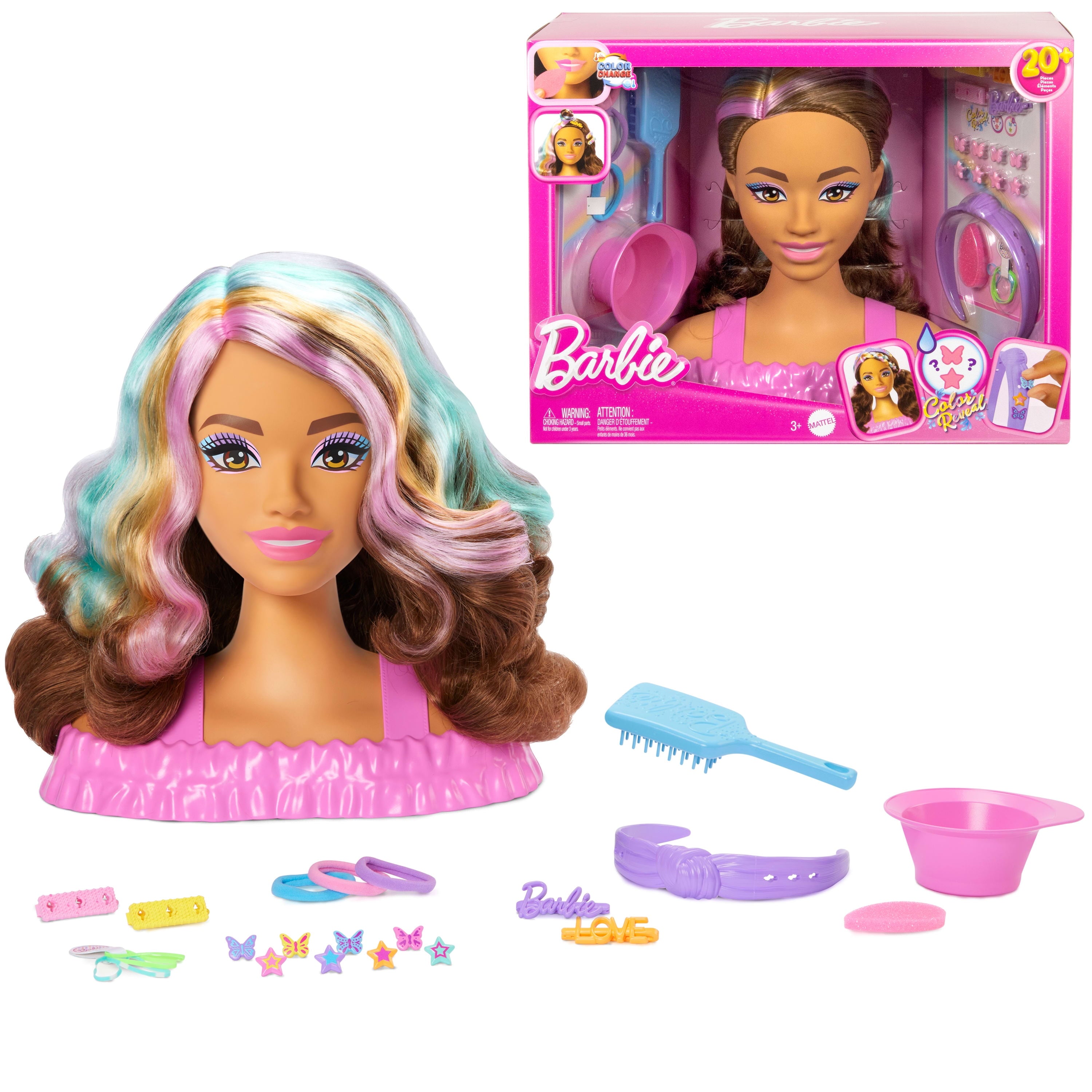Barbie Doll Styling Head, Brown Hair with 20+ Hair Styling Accessories