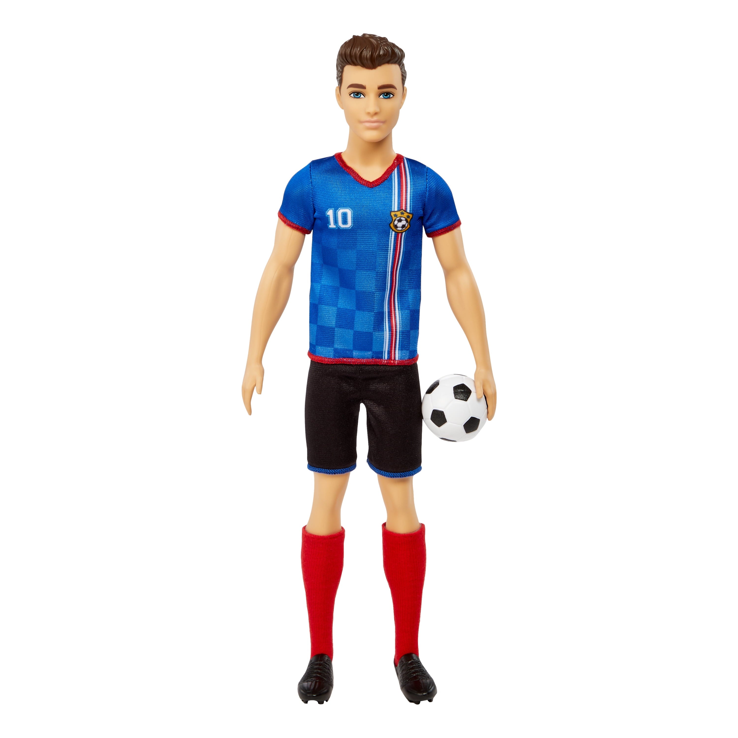 Barbie Ken Soccer Doll, Cropped Hair, #10 Uniform, Soccer Ball, Cleats, Socks, 3 & Up
