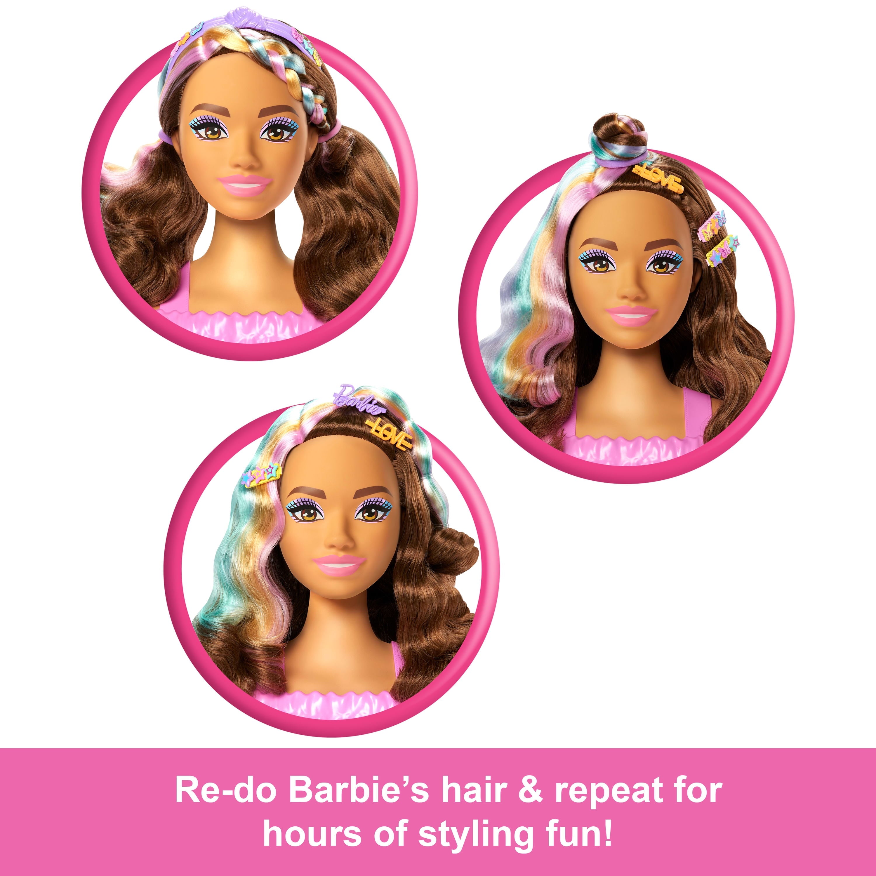 Barbie Doll Styling Head, Brown Hair with 20+ Hair Styling Accessories